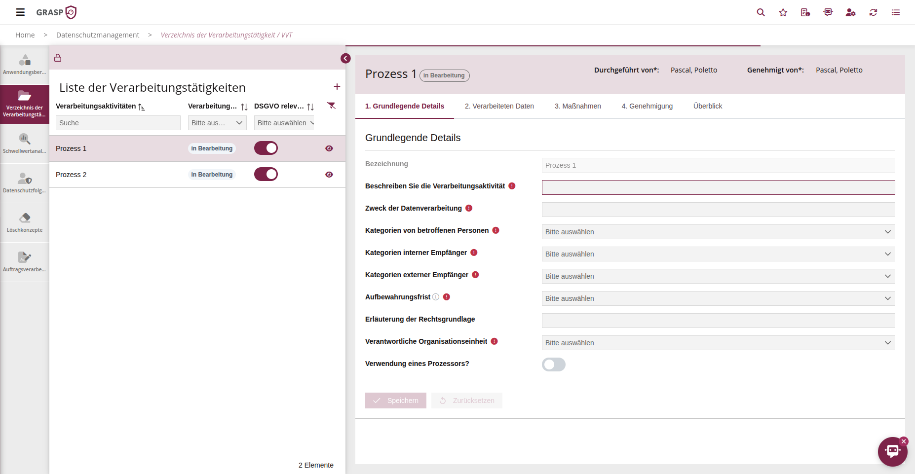 Verzeichnis der Verarbeitungstätigkeit