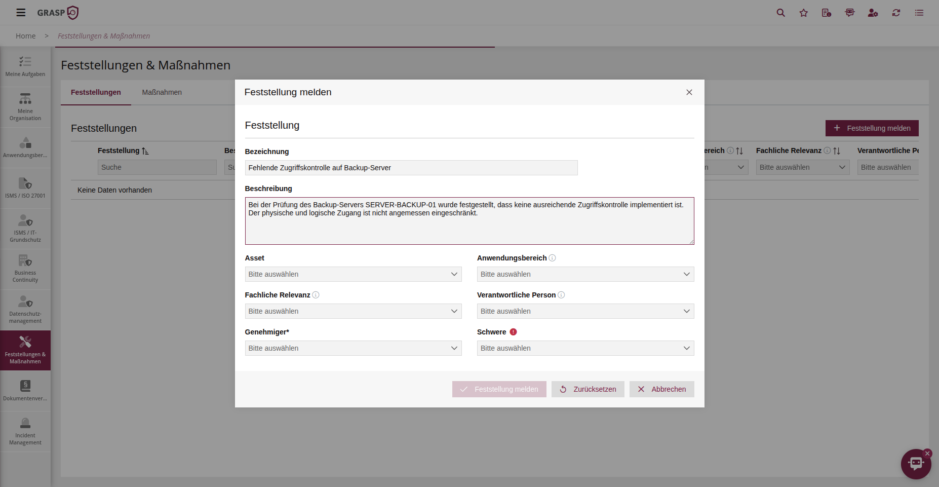 Feststellung Formular
